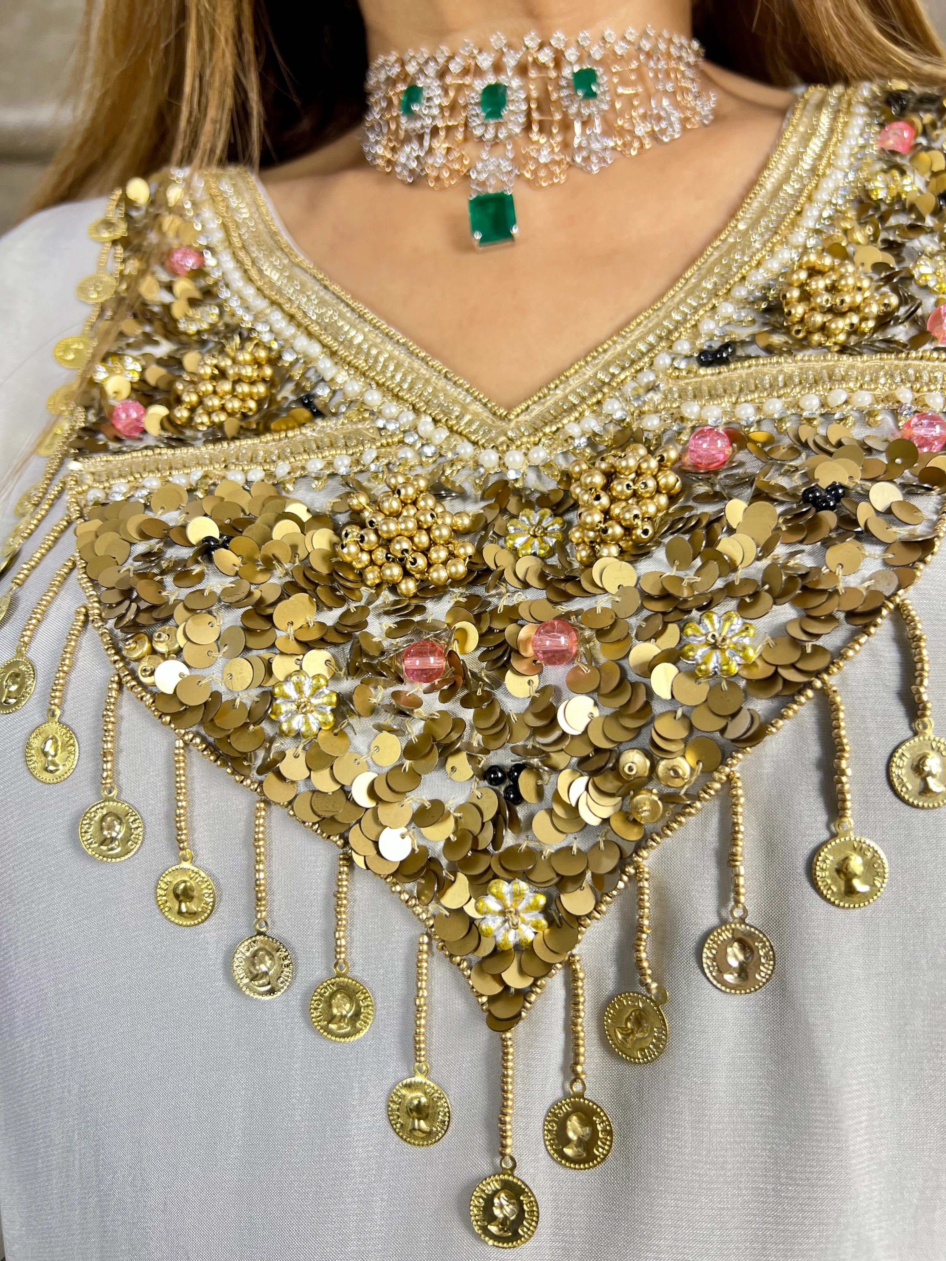 Grey Gold Sequin Embroidery Indo-Western Set