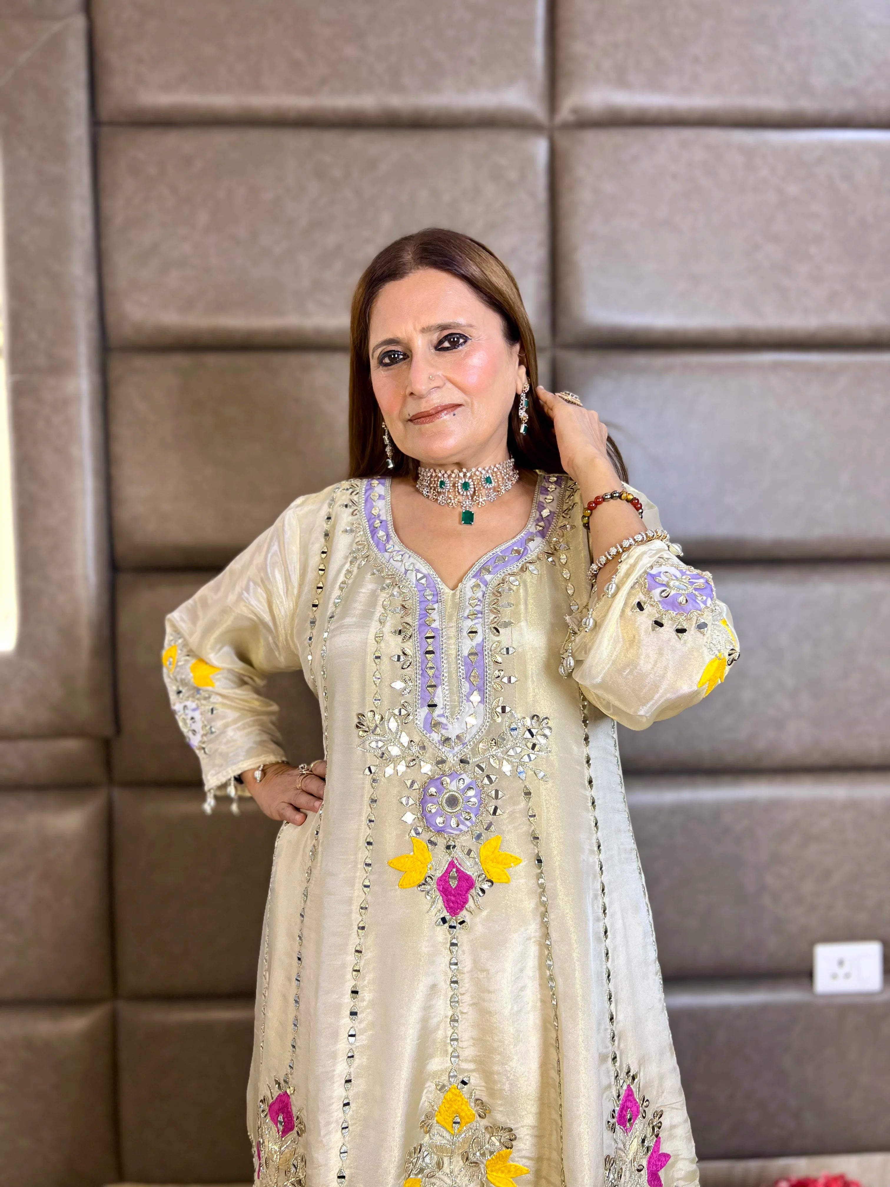 The Tulip Charm – Festive Shimmer Tissue Anarkali