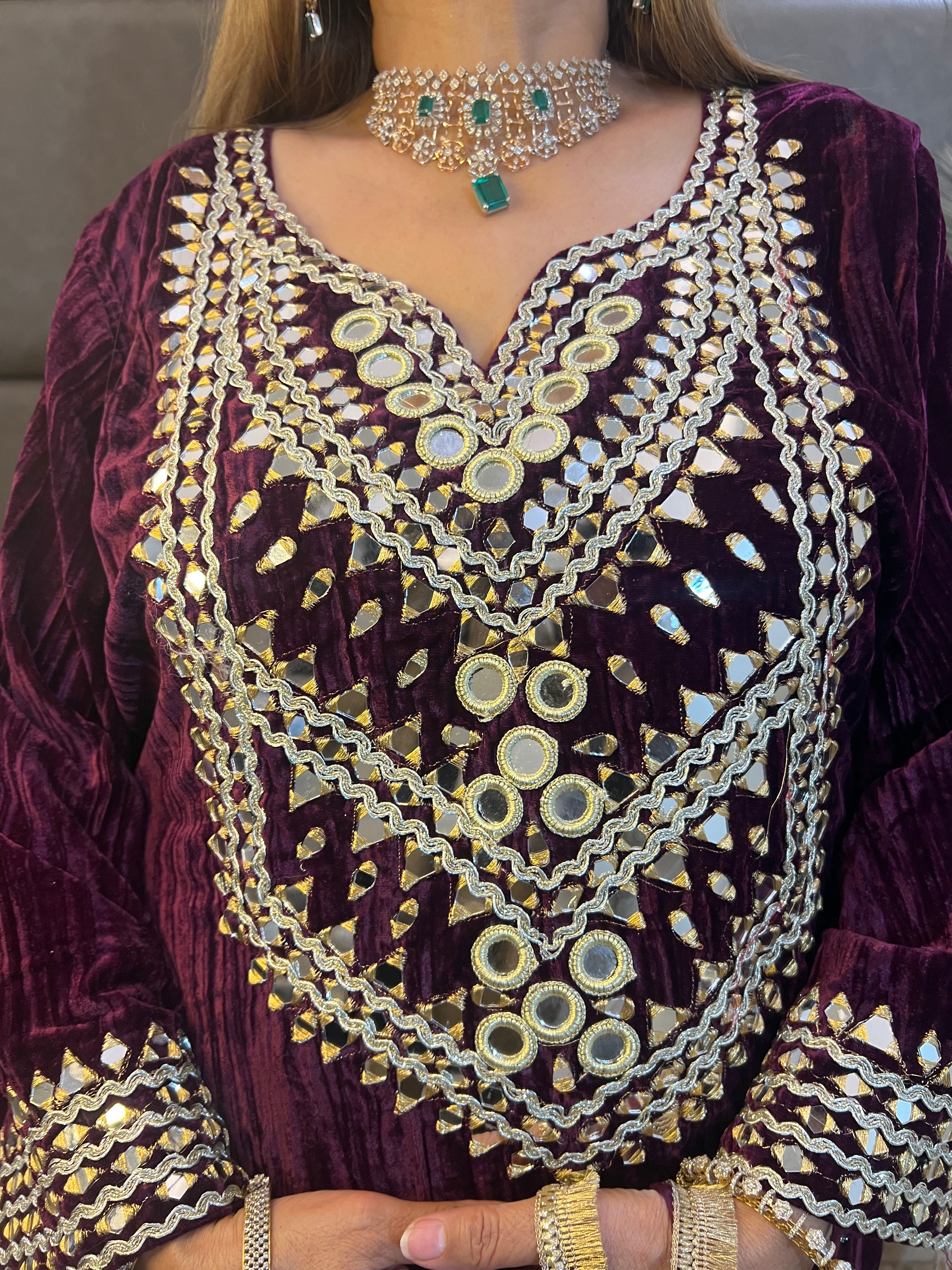 Velvet Long Dress with Potli