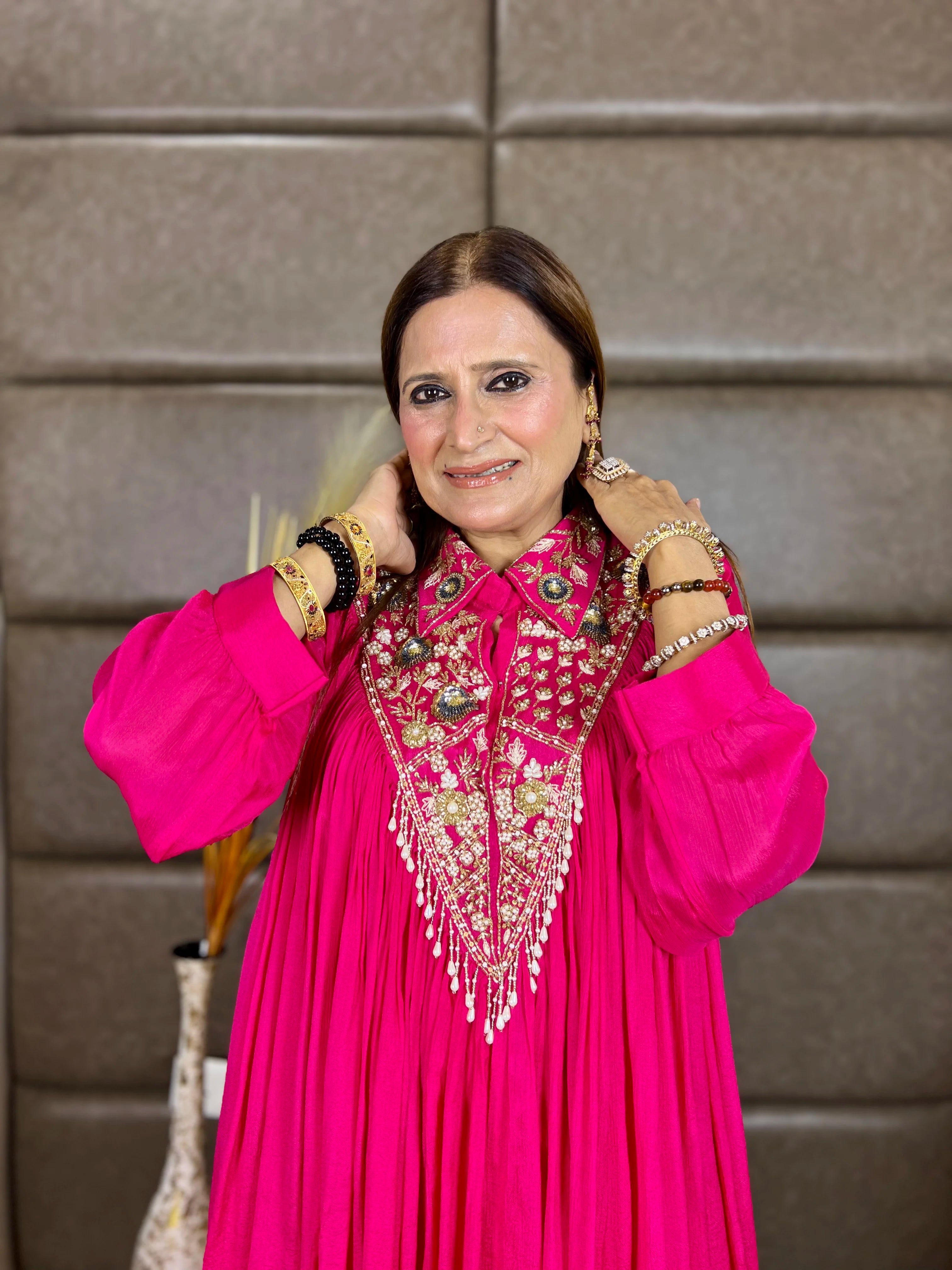 Pure Chinon Designer Handwork Shirt & Garara Set