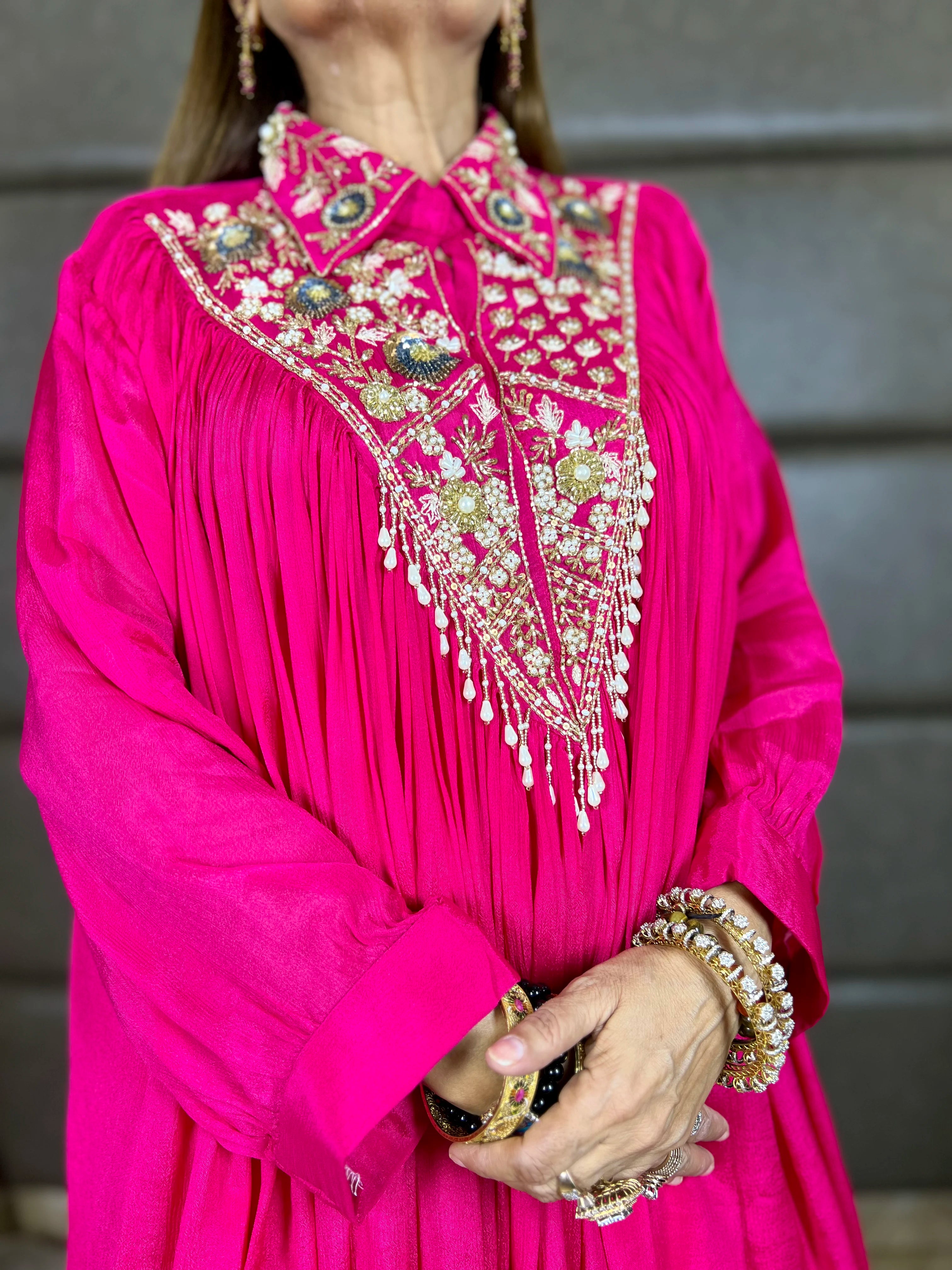 Pure Chinon Designer Handwork Shirt & Garara Set