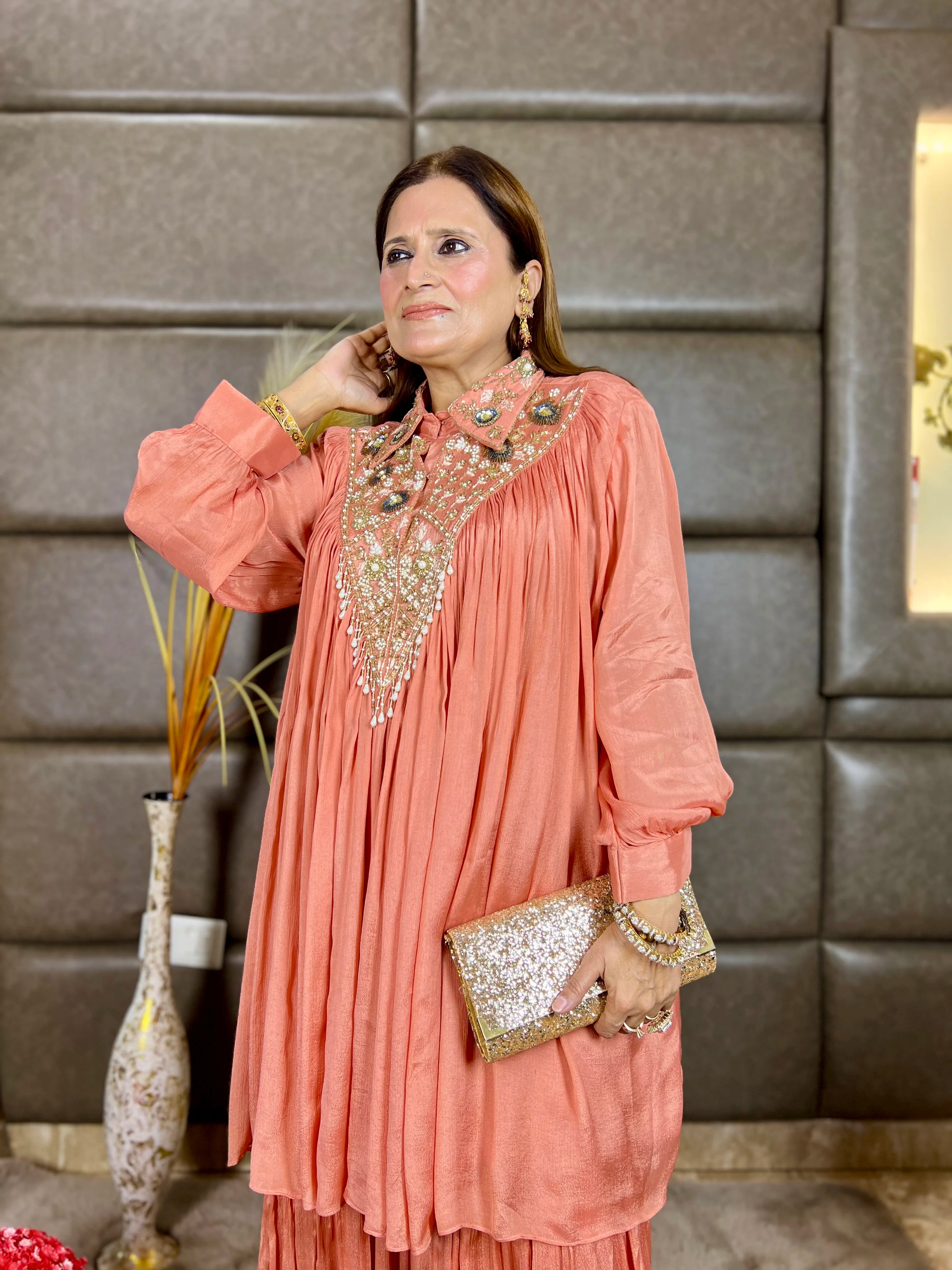 Pure Chinon Designer Handwork Shirt & Garara Set