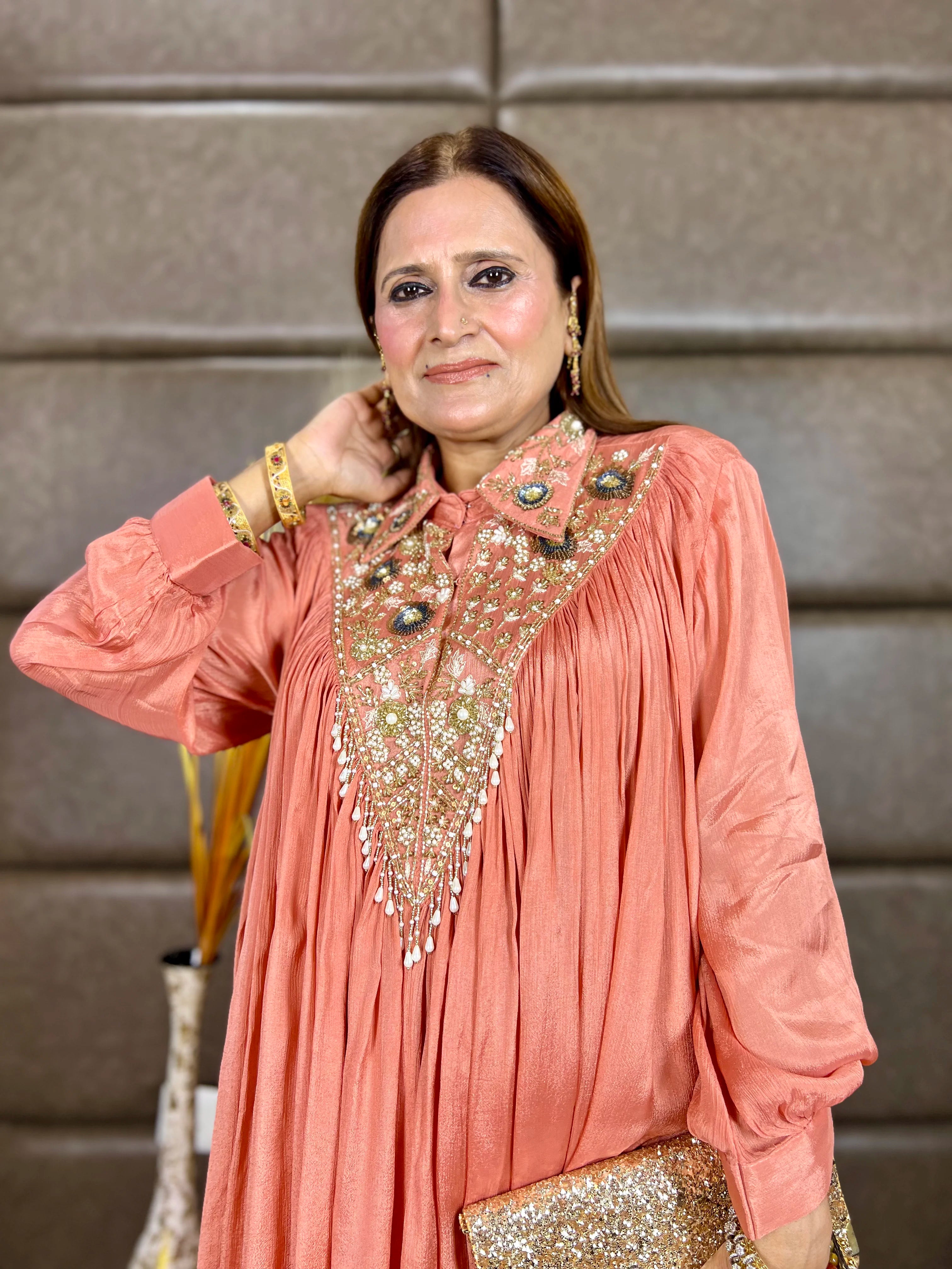Pure Chinon Designer Handwork Shirt & Garara Set