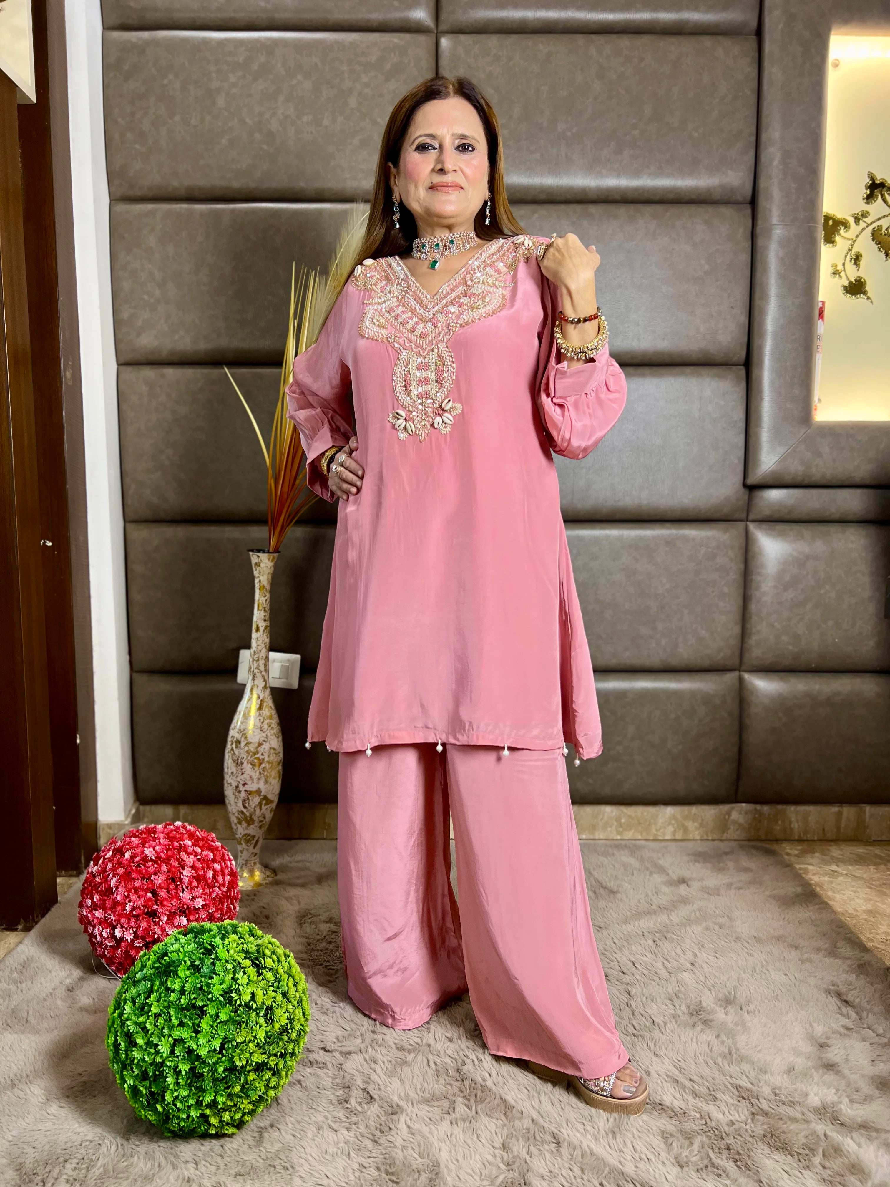 Pure Crepe Handwork Shirt & Palazzo Set
