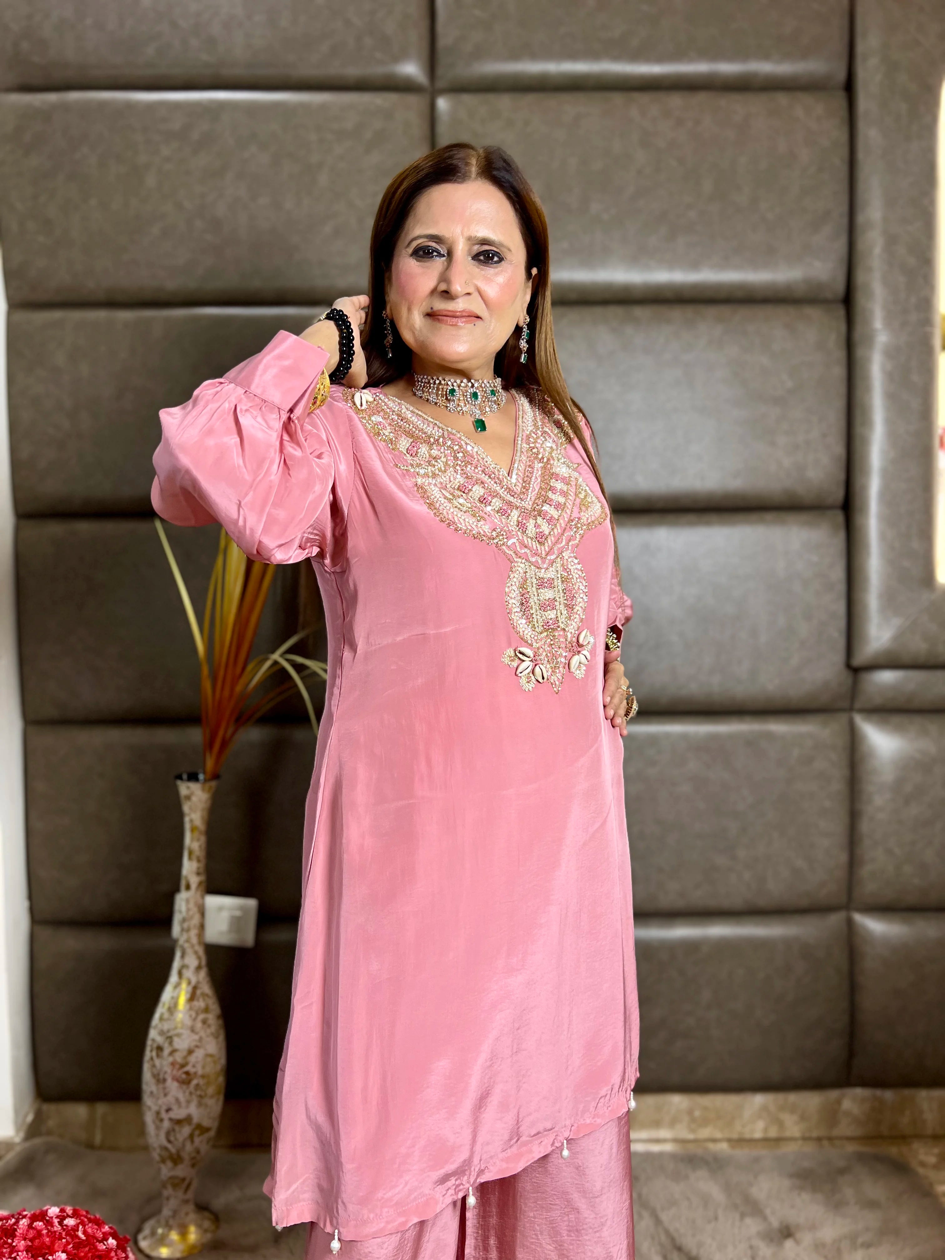 Pure Crepe Handwork Shirt & Palazzo Set