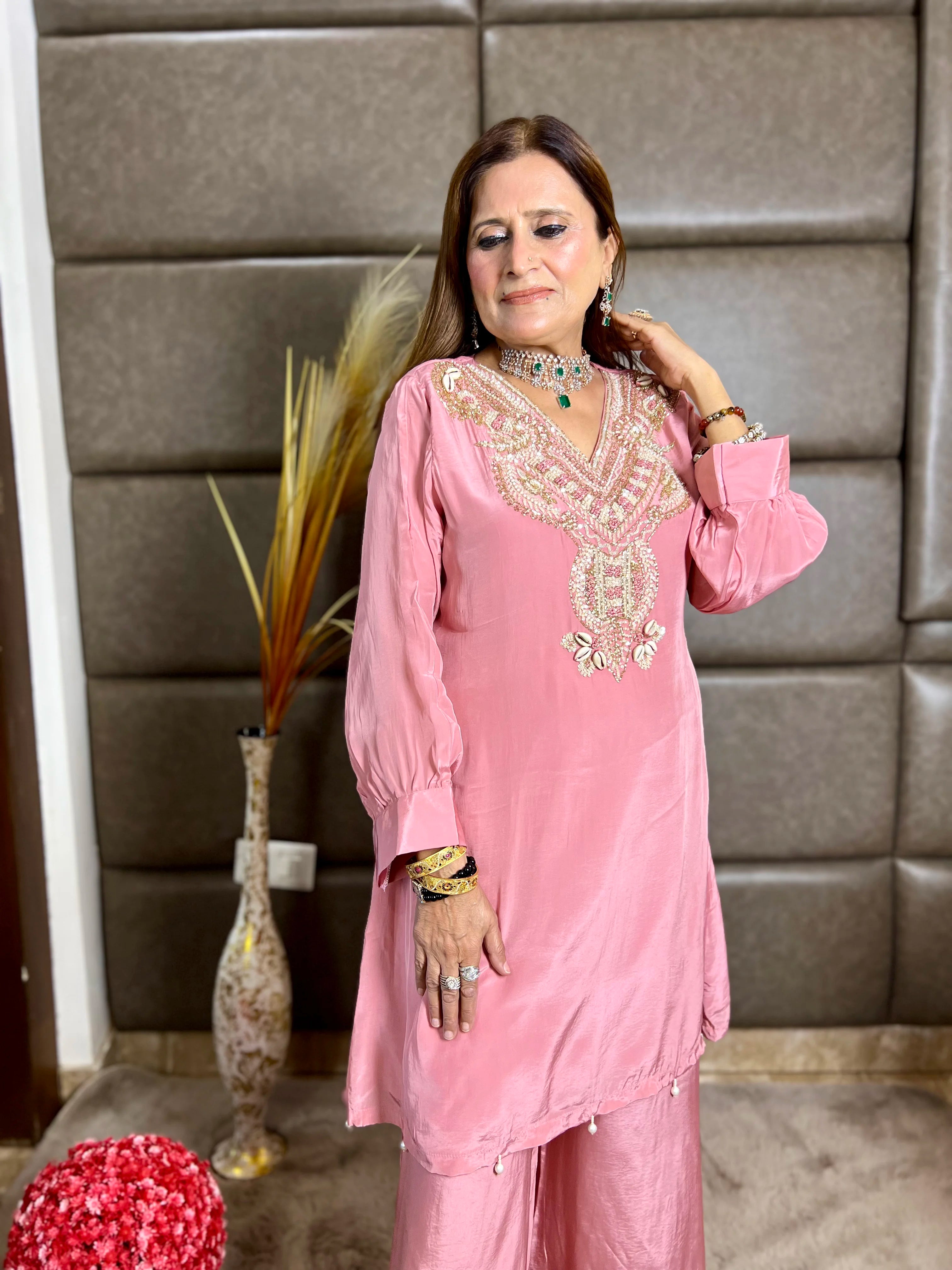 Pure Crepe Handwork Shirt & Palazzo Set