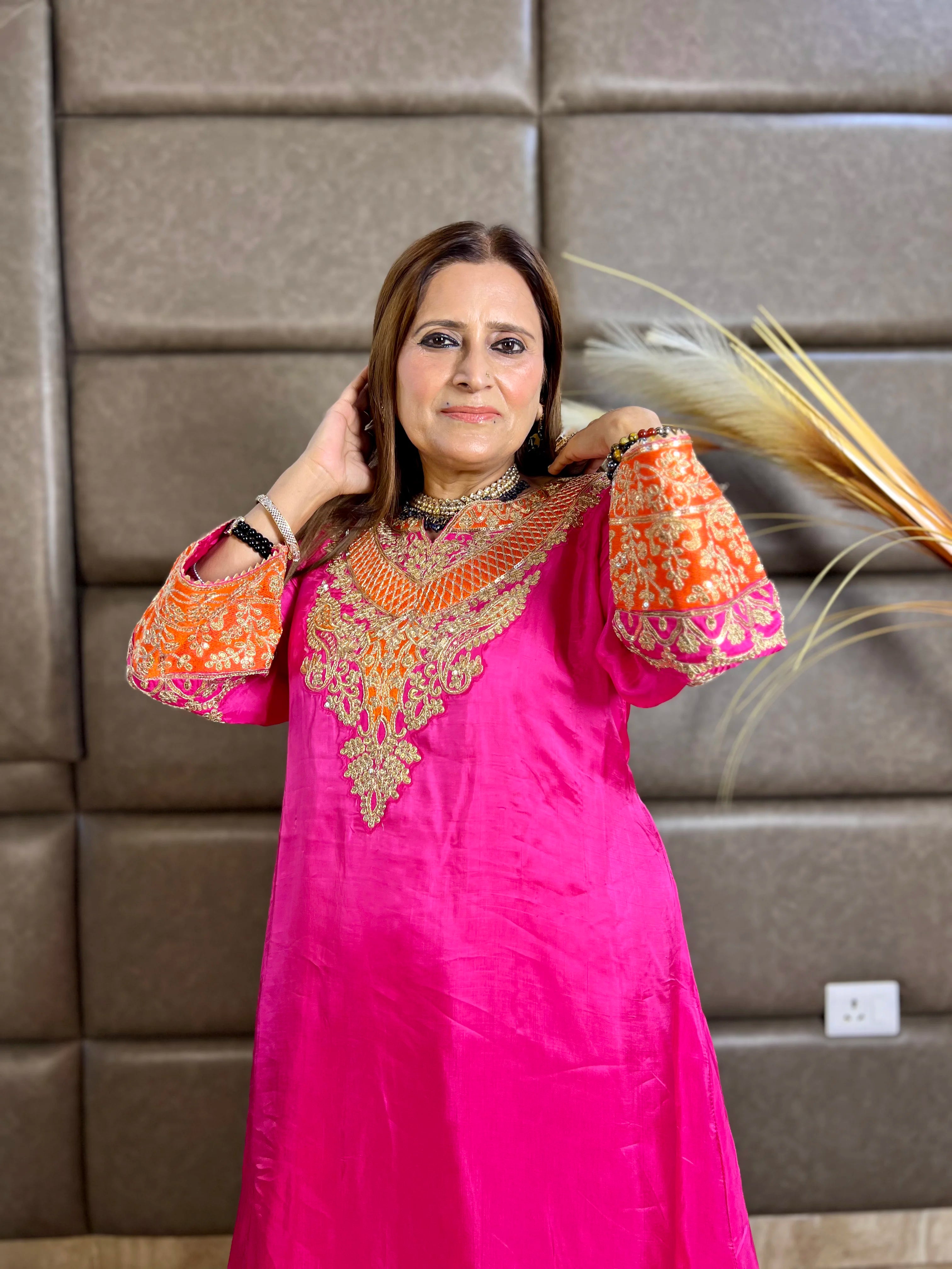 Gulzaar - Crepe Silk Zari & Sequin Festive Set with Farshi Salwar