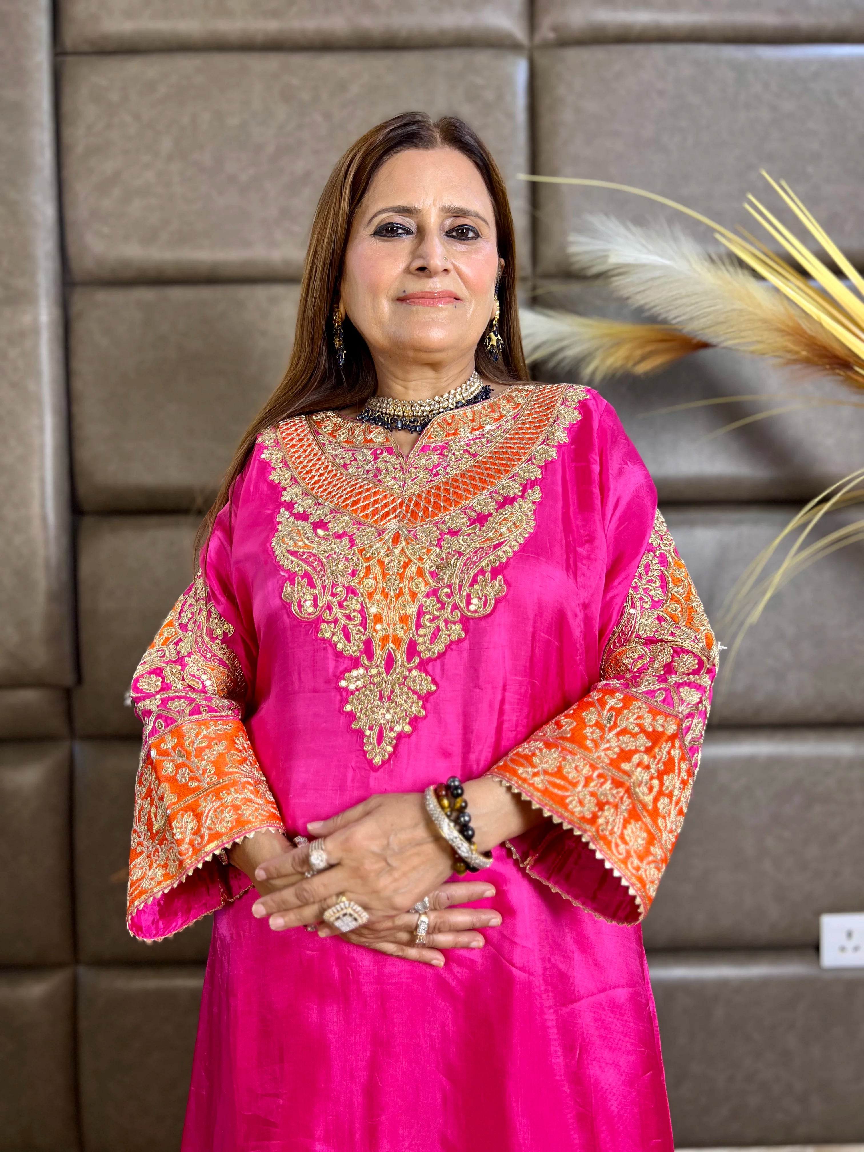 Gulzaar - Crepe Silk Zari & Sequin Festive Set with Farshi Salwar