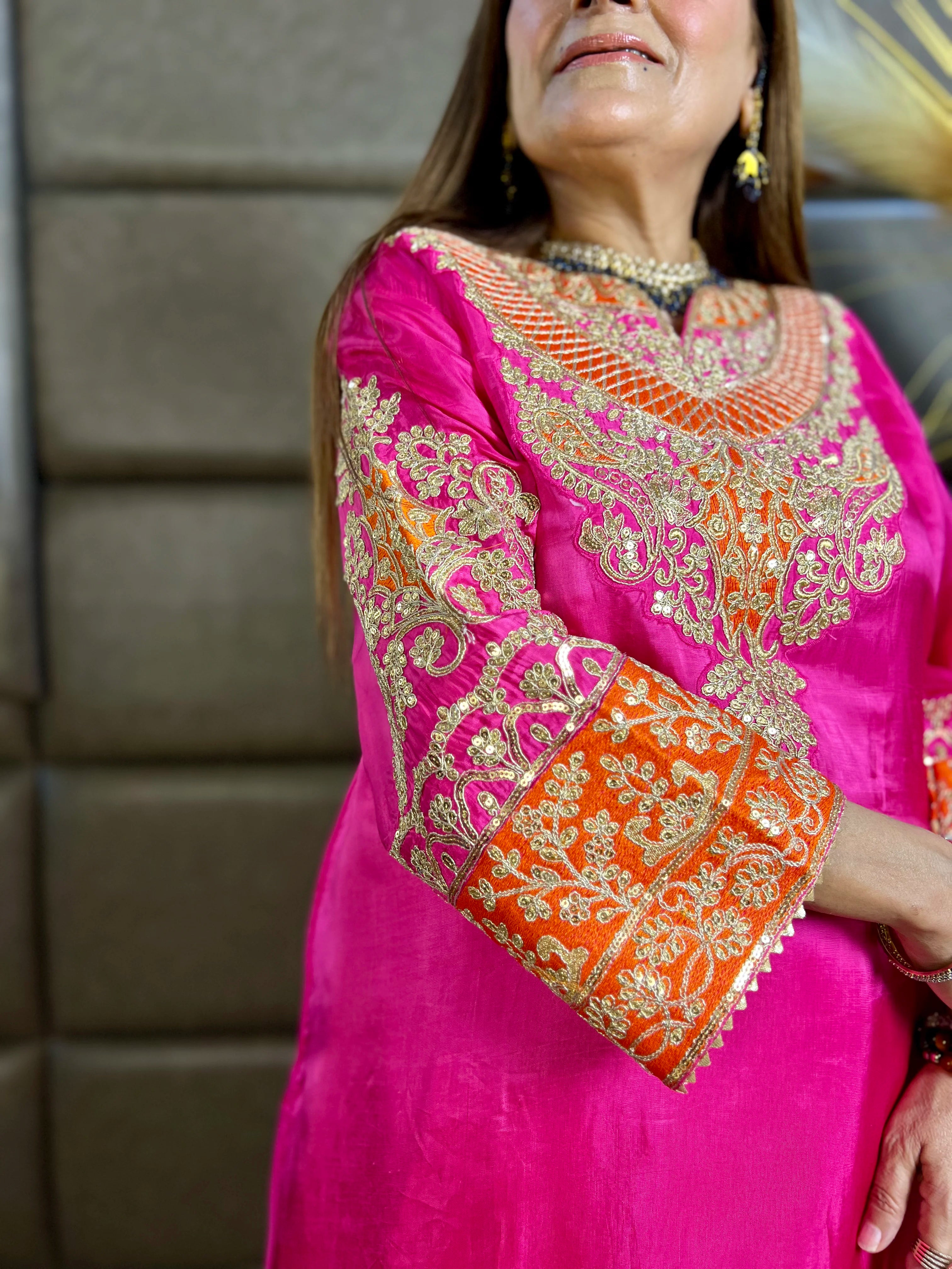Gulzaar - Crepe Silk Zari & Sequin Festive Set with Farshi Salwar