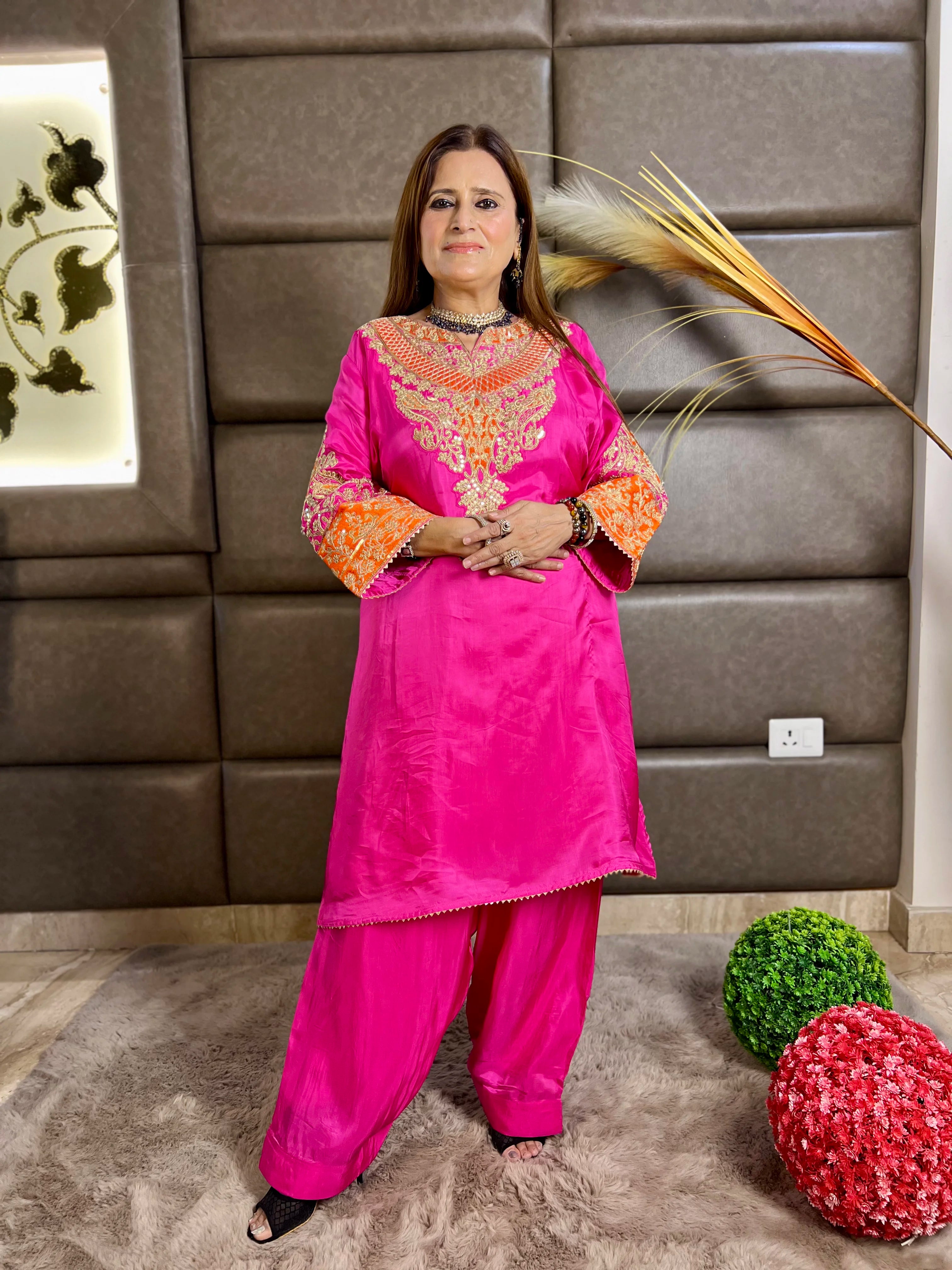 Gulzaar - Crepe Silk Zari & Sequin Festive Set with Farshi Salwar