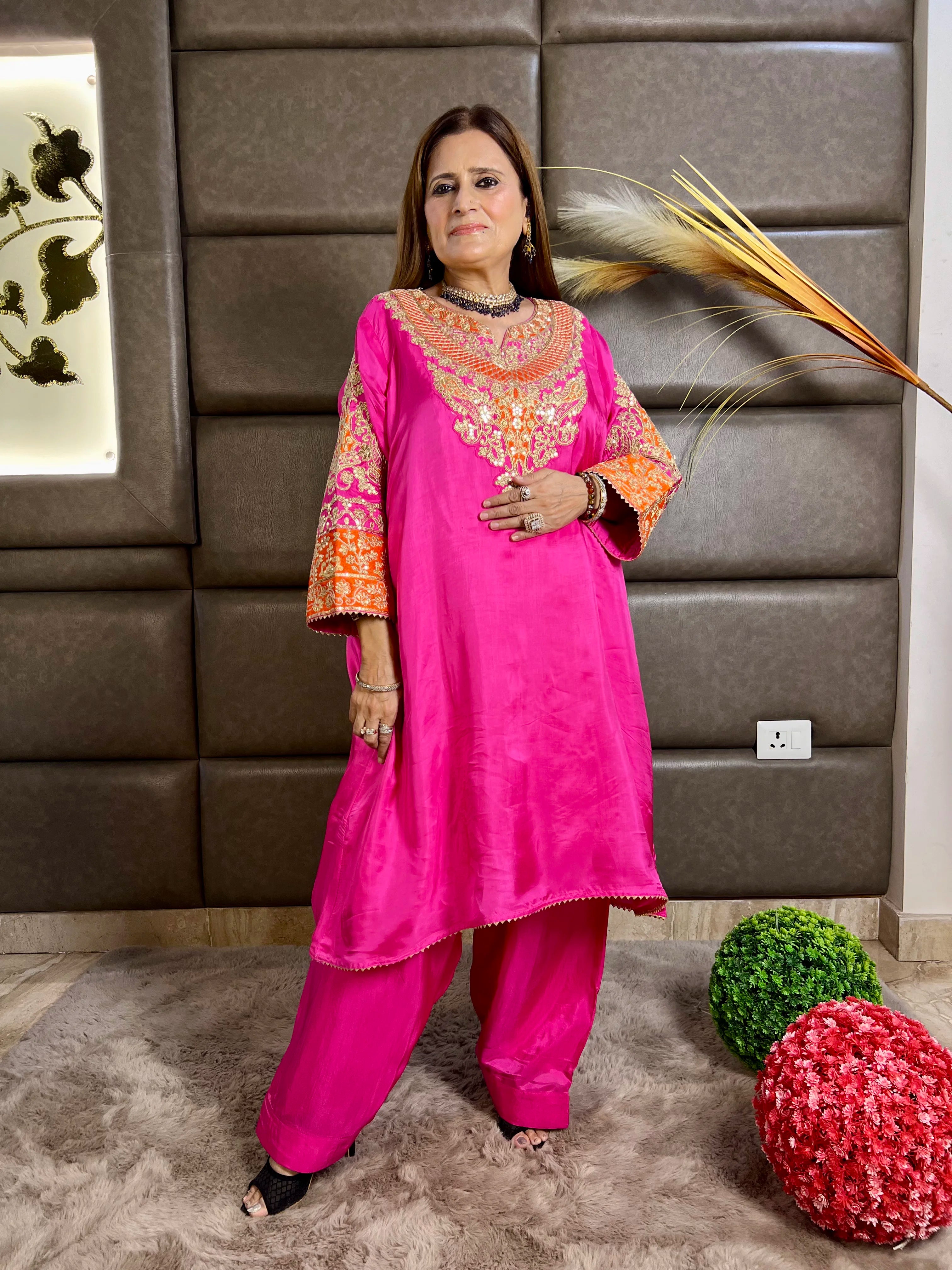 Gulzaar - Crepe Silk Zari & Sequin Festive Set with Farshi Salwar