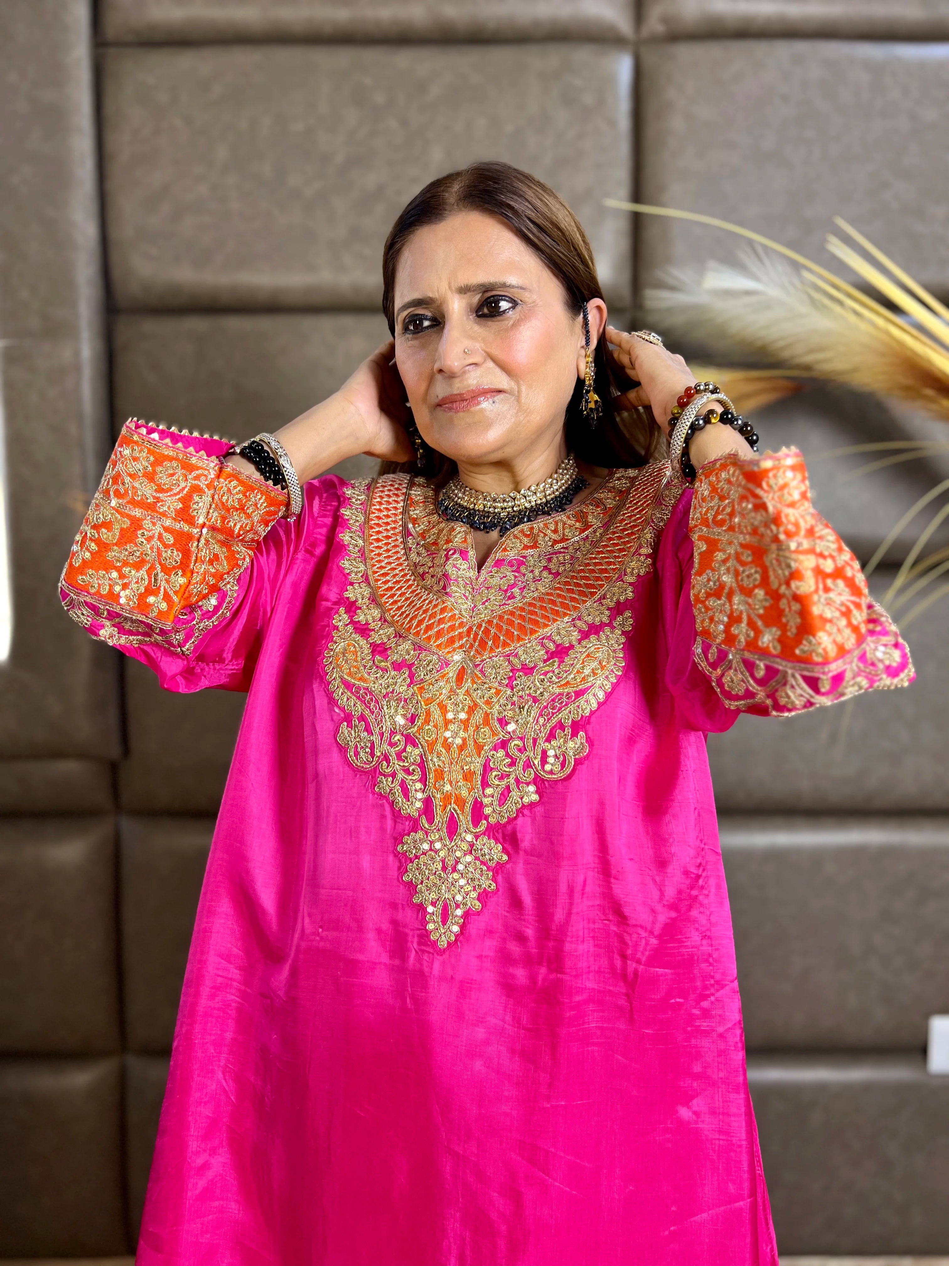 Gulzaar - Crepe Silk Zari & Sequin Festive Set with Farshi Salwar