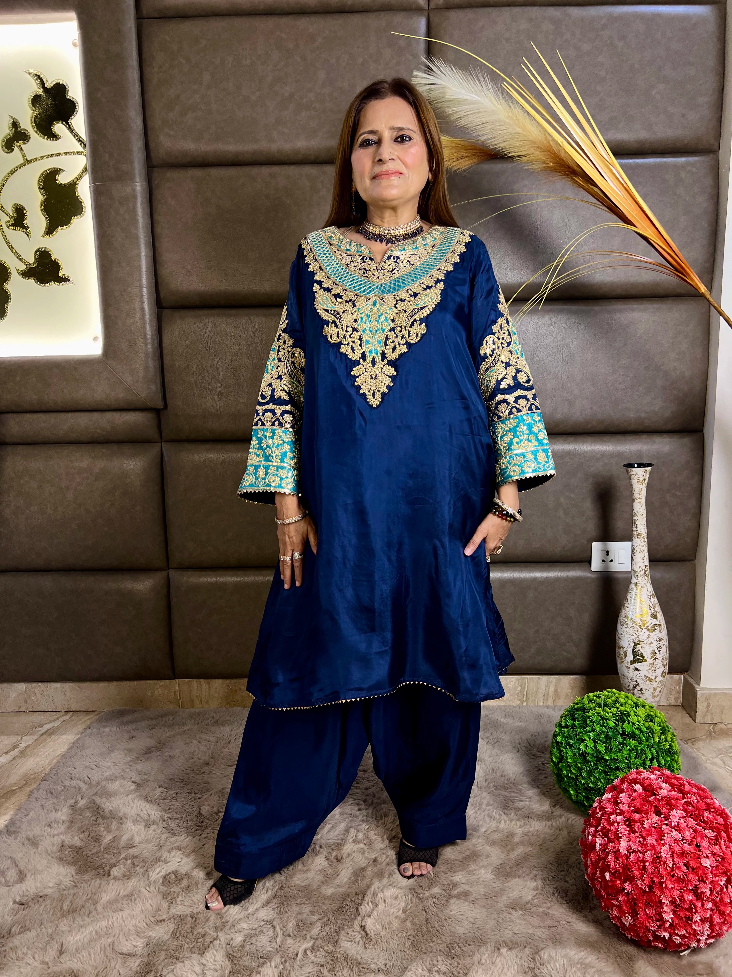 Gulzaar - Crepe Silk Zari & Sequin Festive Set with Farshi Salwar