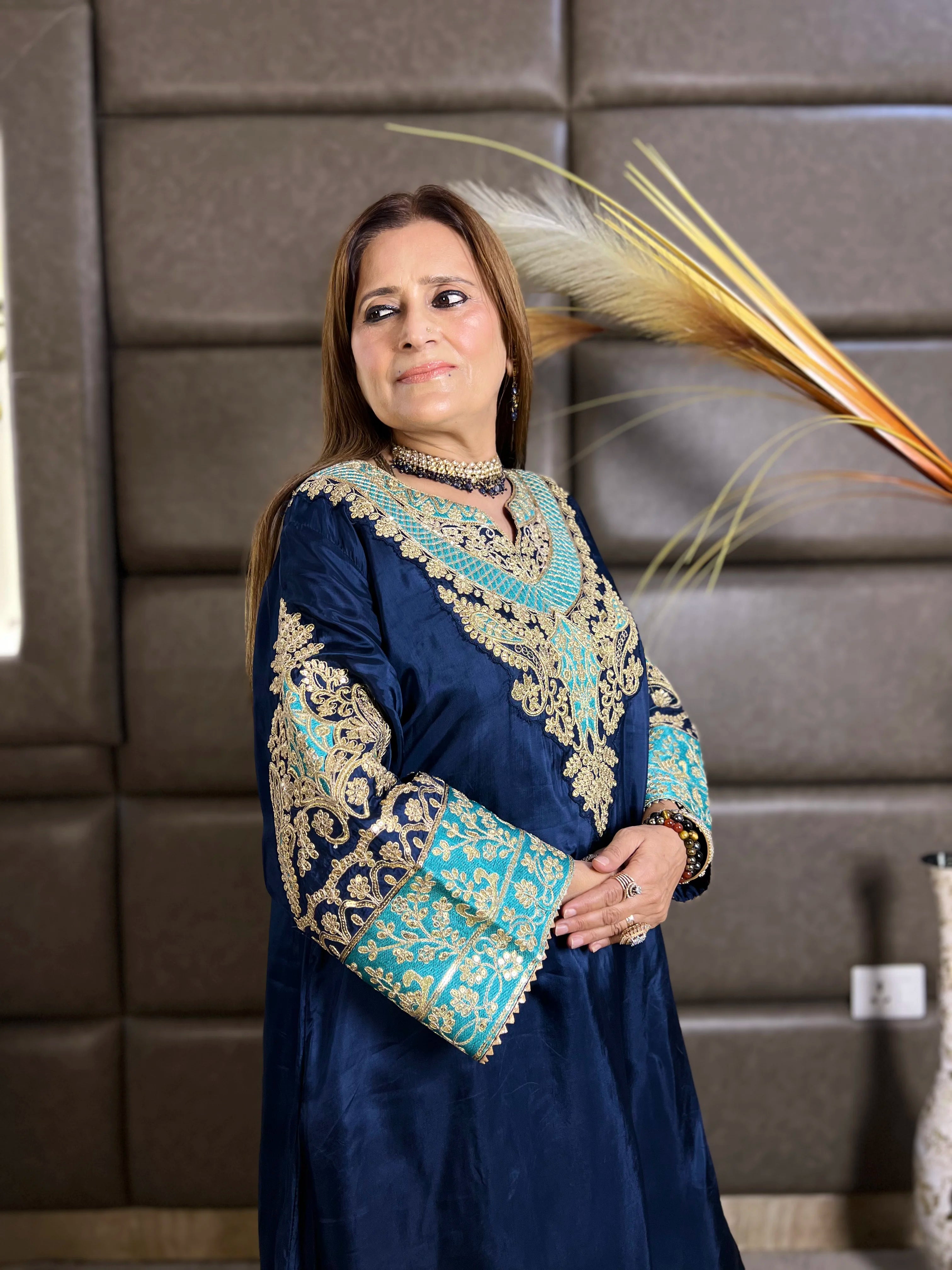 Gulzaar - Crepe Silk Zari & Sequin Festive Set with Farshi Salwar