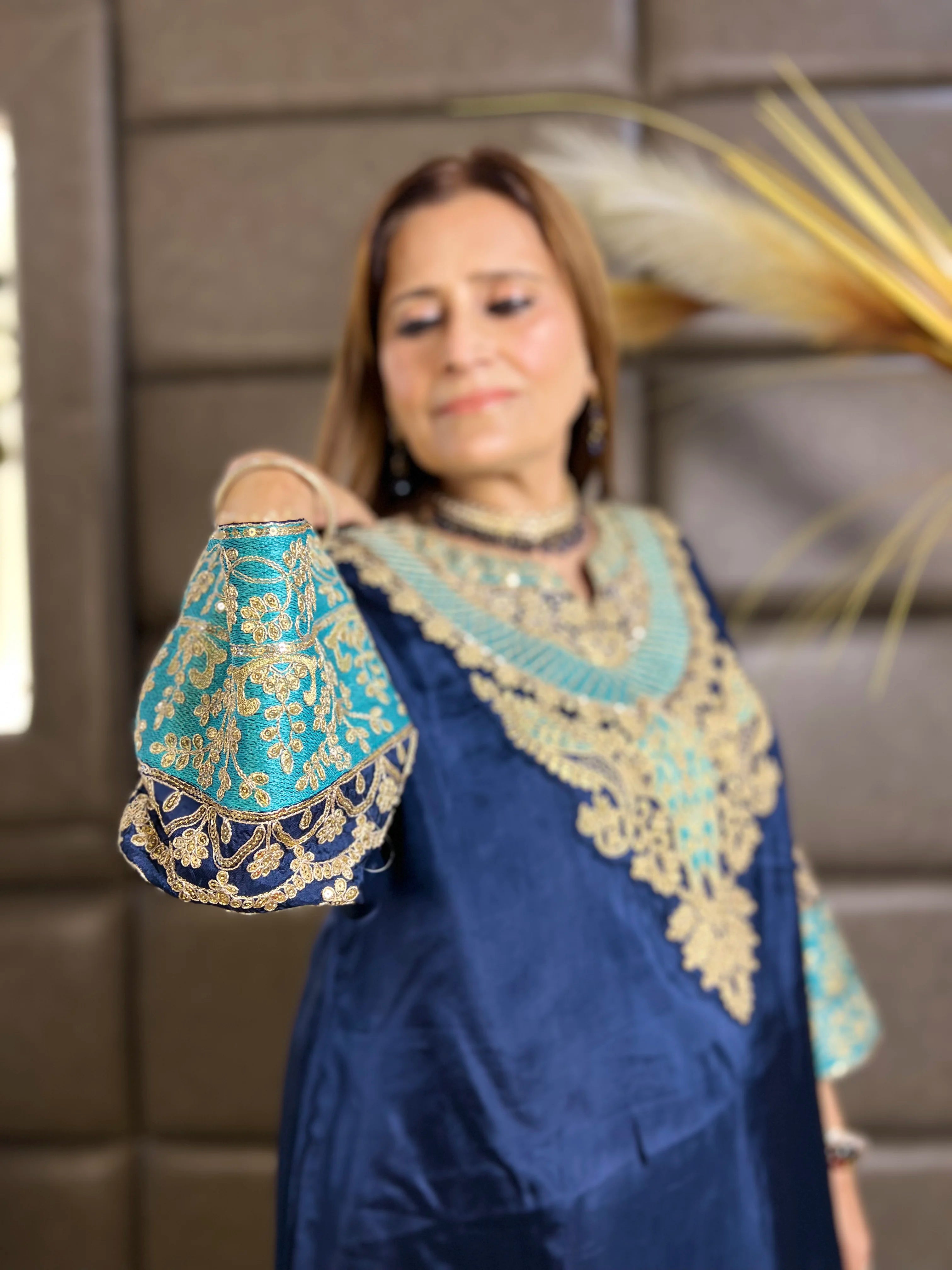 Gulzaar - Crepe Silk Zari & Sequin Festive Set with Farshi Salwar