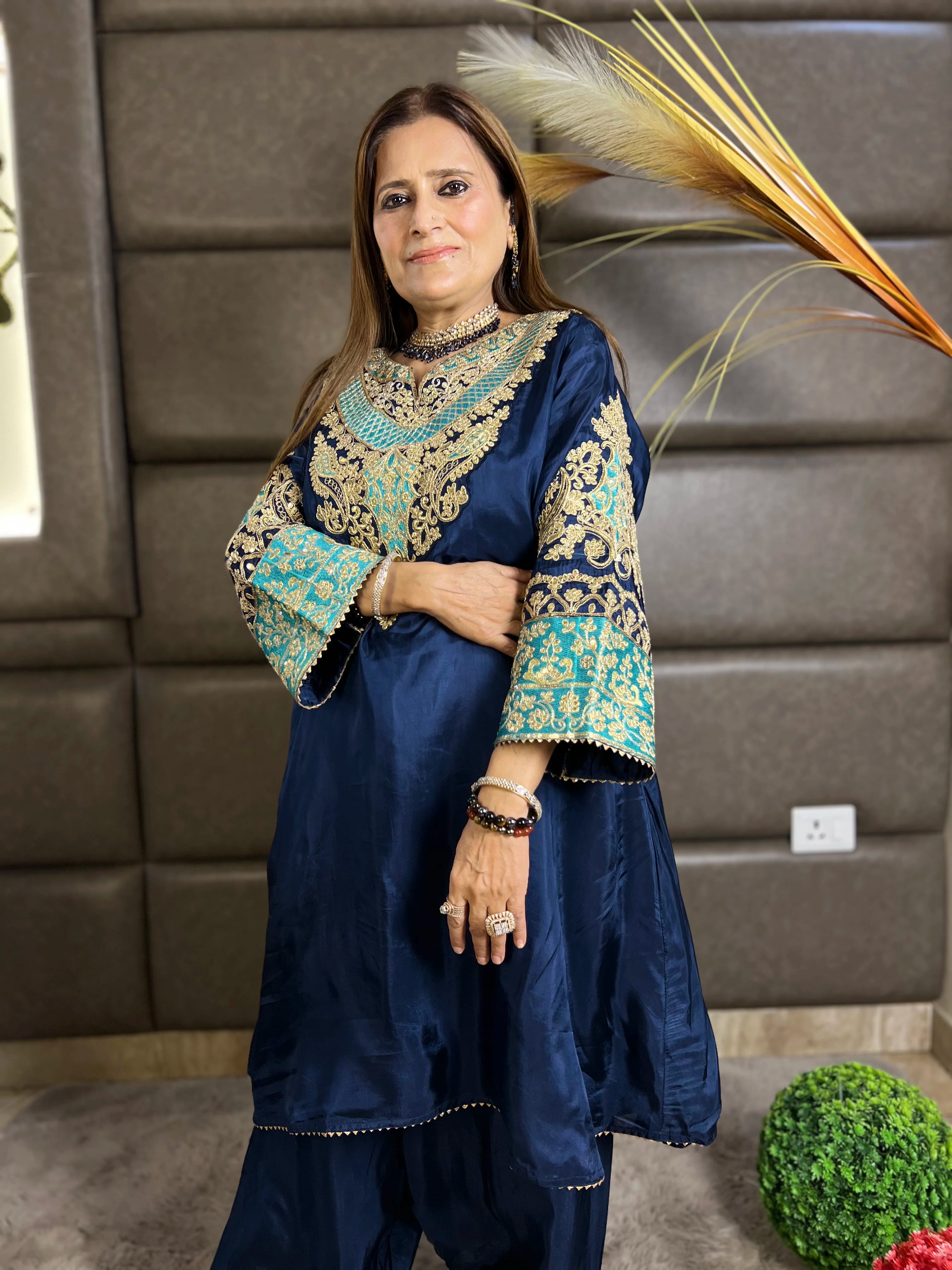 Gulzaar - Crepe Silk Zari & Sequin Festive Set with Farshi Salwar