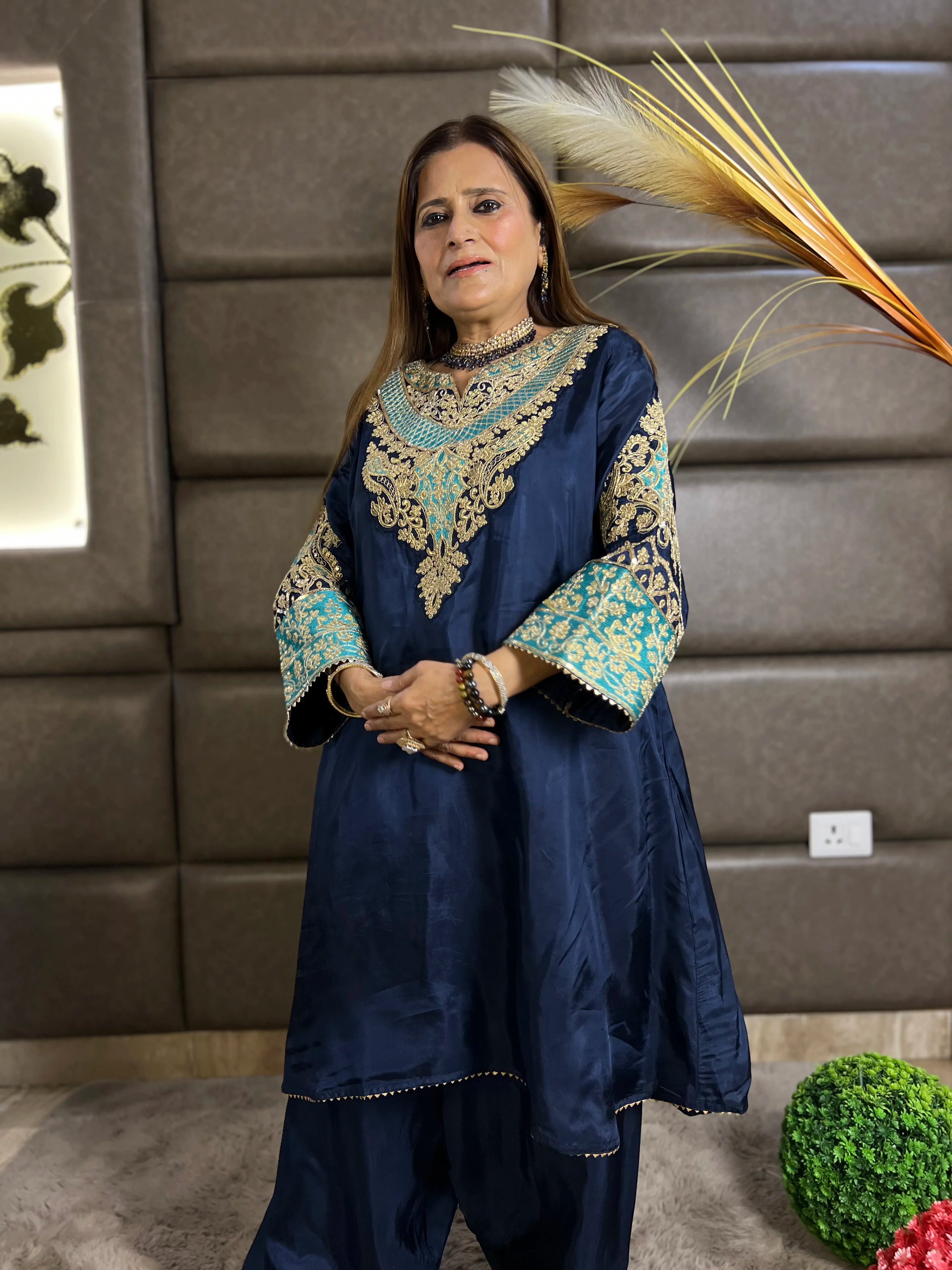 Gulzaar - Crepe Silk Zari & Sequin Festive Set with Farshi Salwar