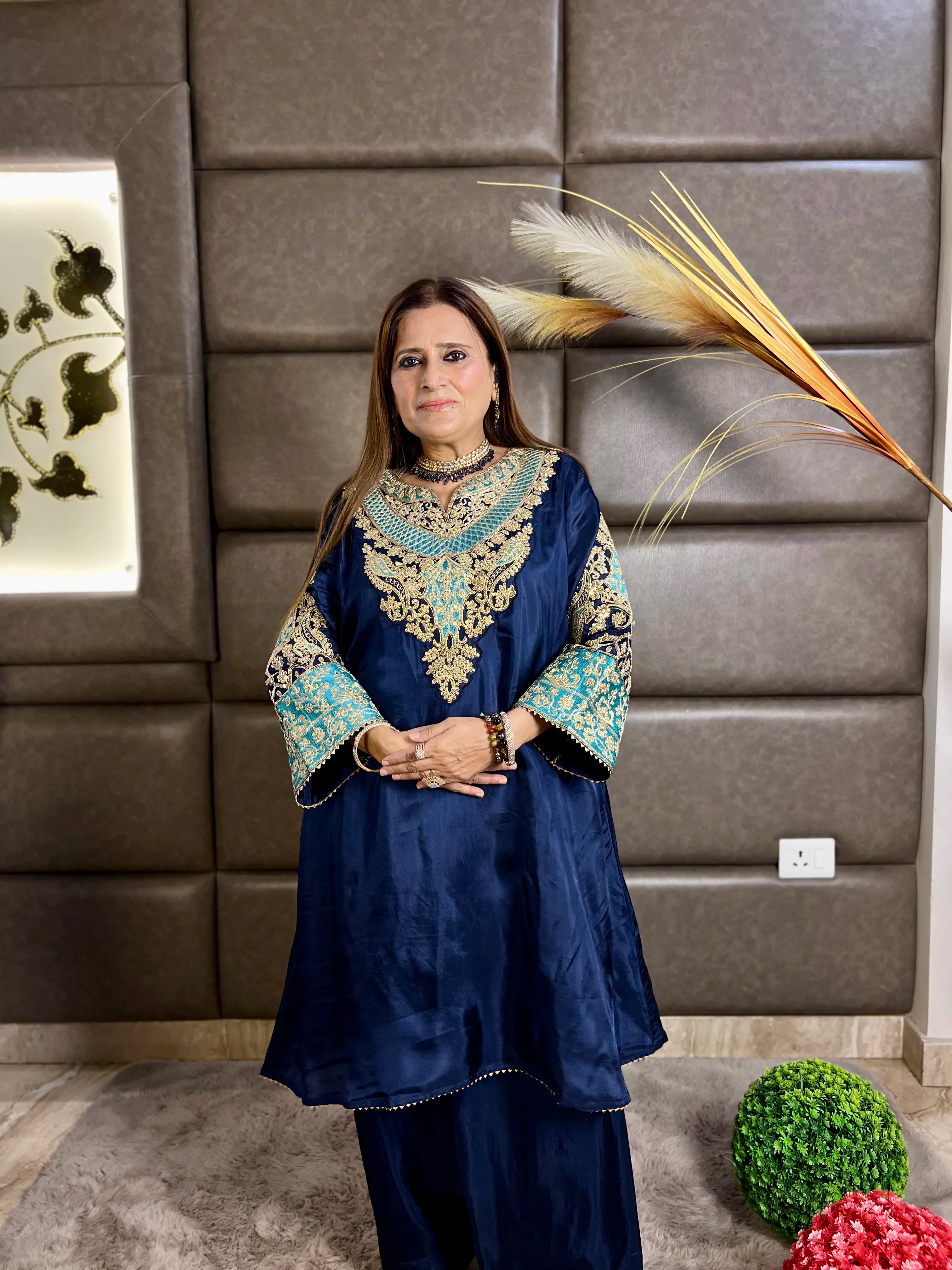 Gulzaar - Crepe Silk Zari & Sequin Festive Set with Farshi Salwar