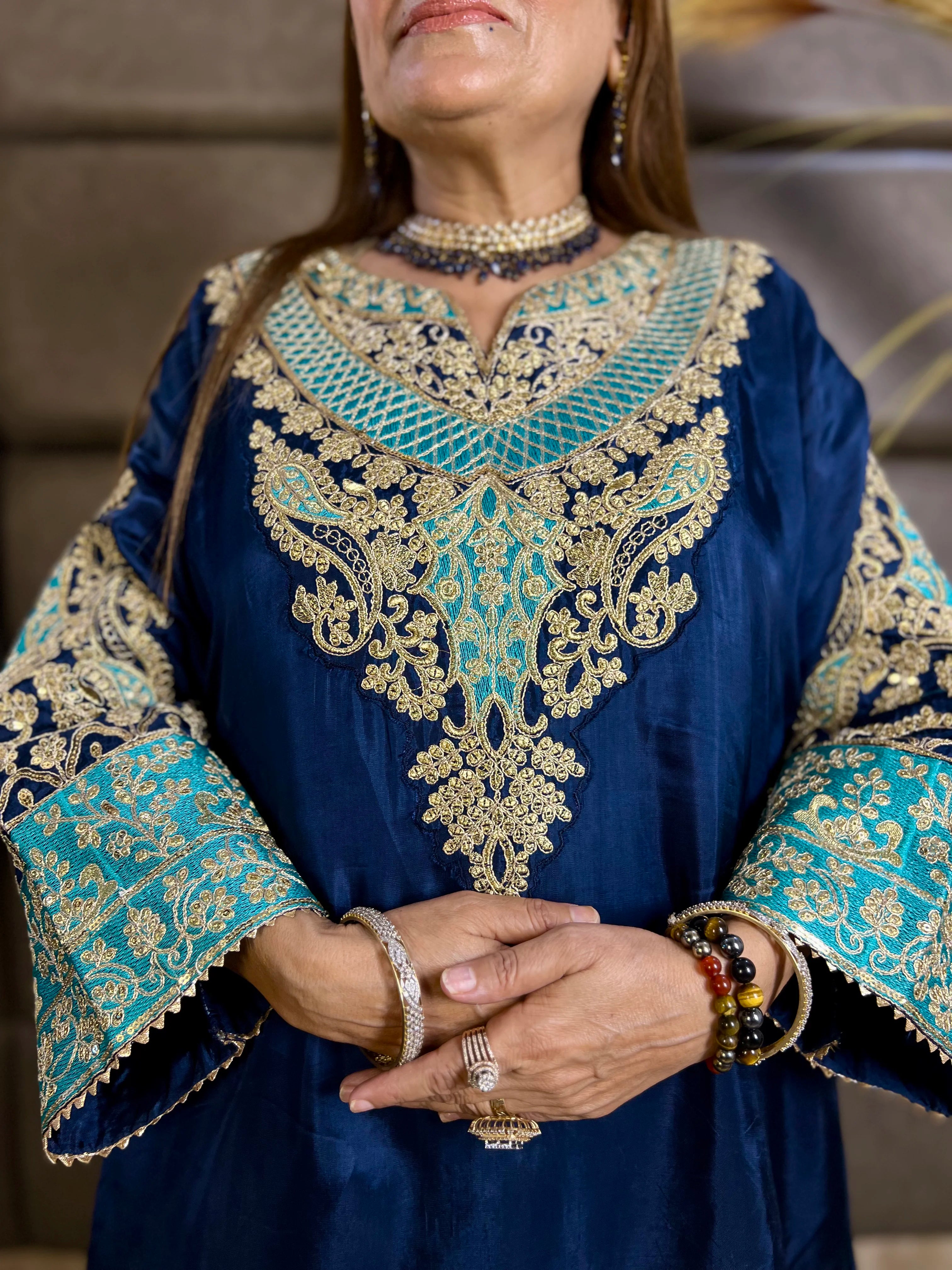 Gulzaar - Crepe Silk Zari & Sequin Festive Set with Farshi Salwar